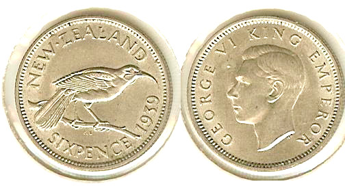 New Zealand 6 Pence 1939 Unc.